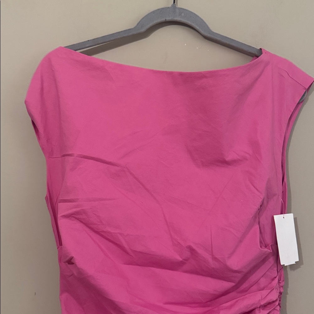 NWOT- Good American Poplin Ruched Off Shoulder Mini Dress, Berry Sorbet, Medium - Picture 6 of 12